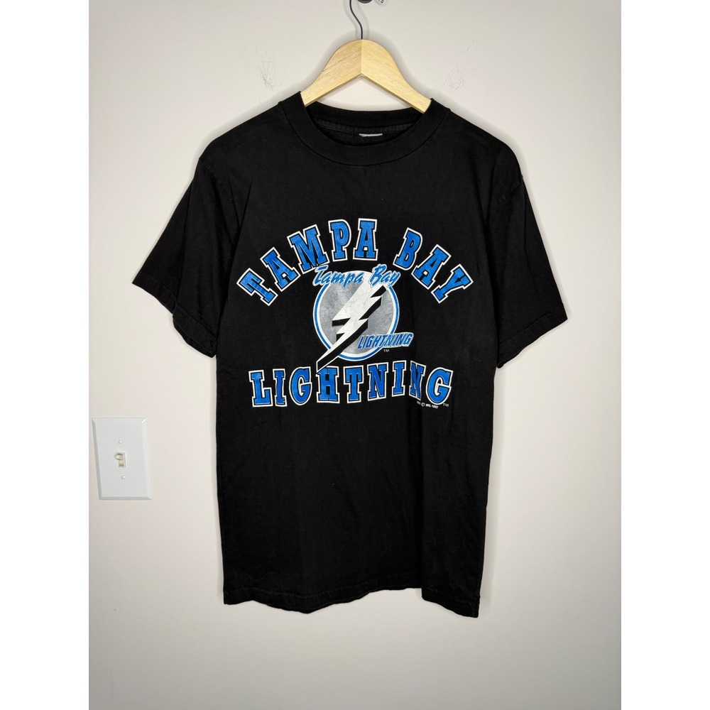 Vintage 1992 Tampa Bay Lightning NHL T-Shirt Logo 7 Black Single Stitch Medium